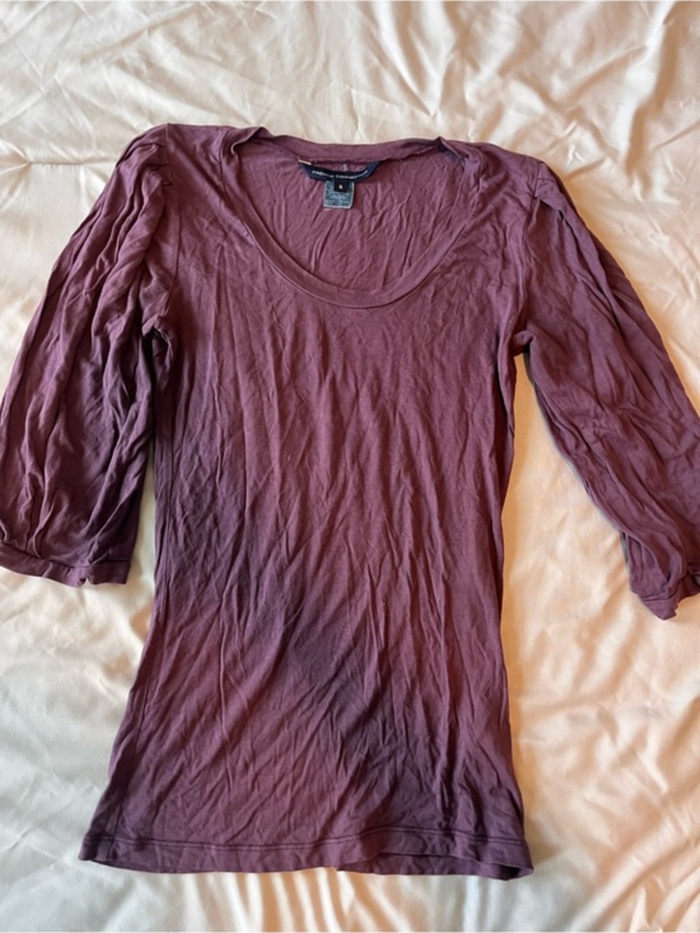 Vintage French Connection Long Sleeve Scoop Neck Tee in Plum